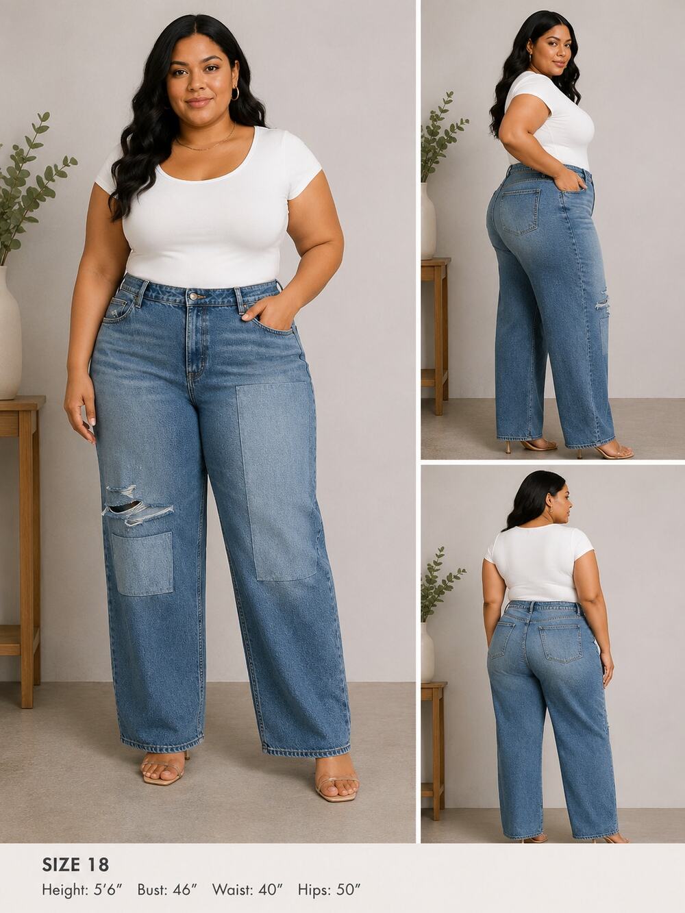 Universal Thread 90s Baggy Jeans Women Size 18 Mid Rise Distressed Patchwork NWT